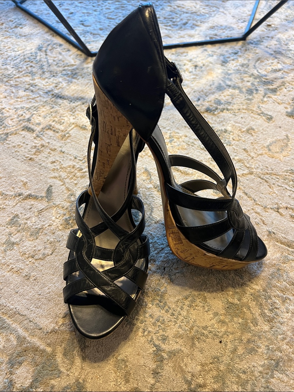 free press Black Strappy Cork Platform Wedge Sandals - Women’s Size 12👠